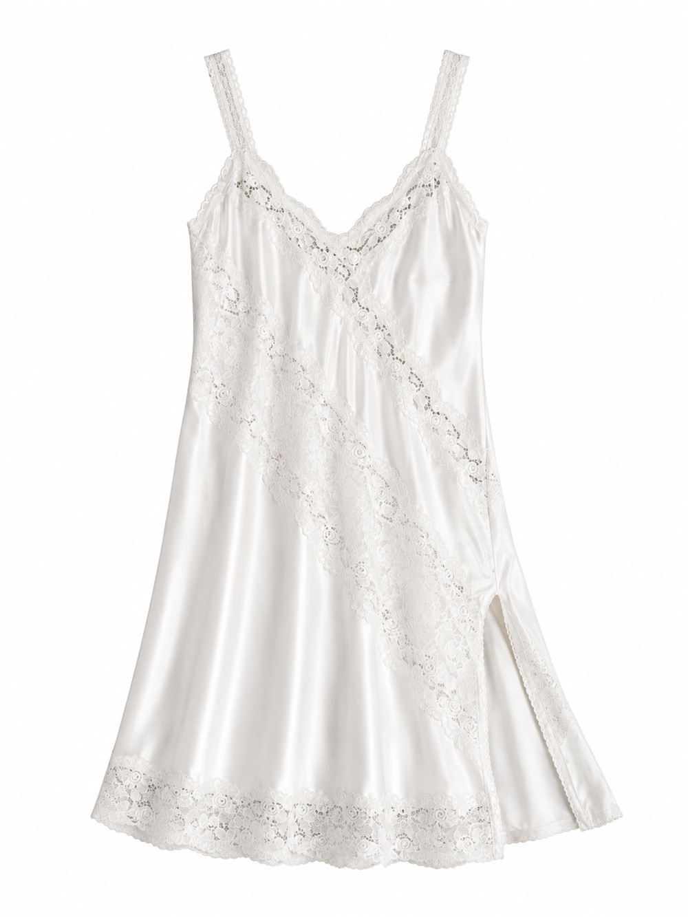 VTG Donna Richard White Satin Lace Slip Dress M Petite Made USA Coquette Bridal